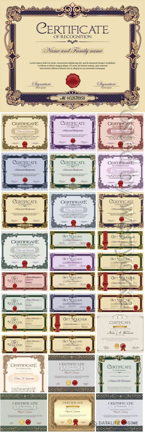 Vintage certificates with patterns in vector