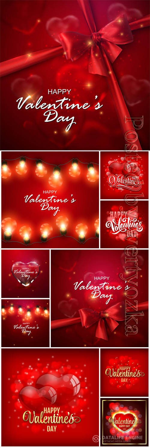 Red backgrounds with hearts and ribbons for valentine's day in vector