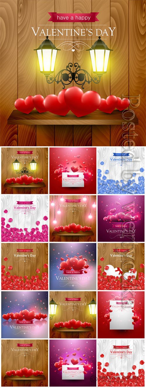 Backgrounds with hearts and lanterns for valentine's day in vector