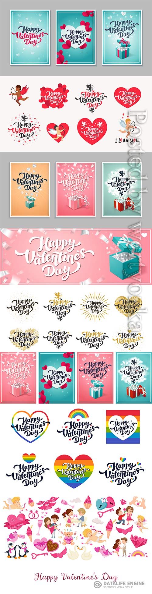 Valentine's day greeting cards, love day cards or stickers