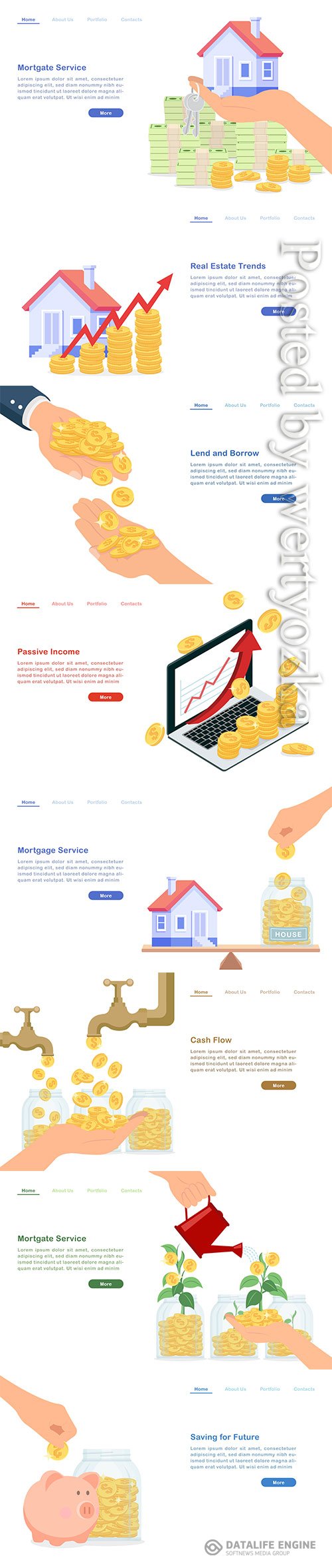 Landing page lend and borrow money concept golden coins