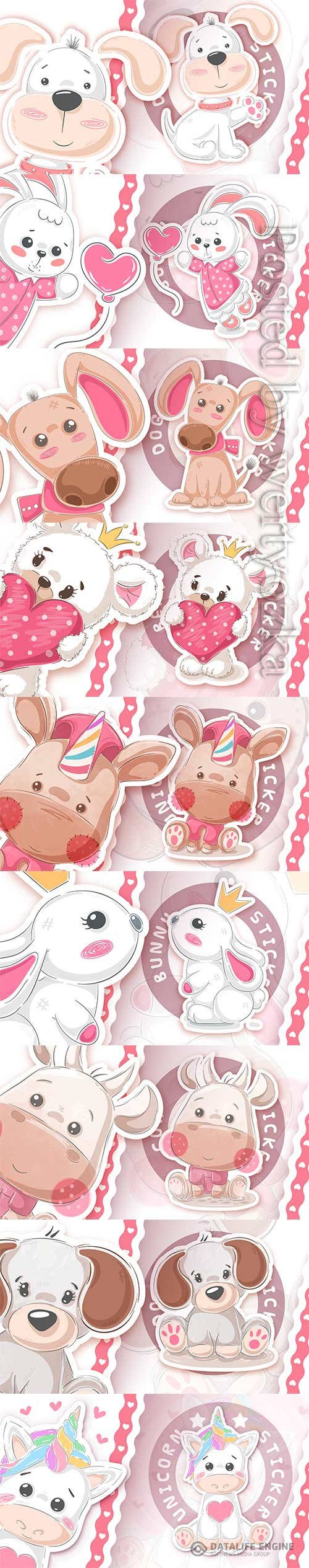 Animals with heart vector sticker