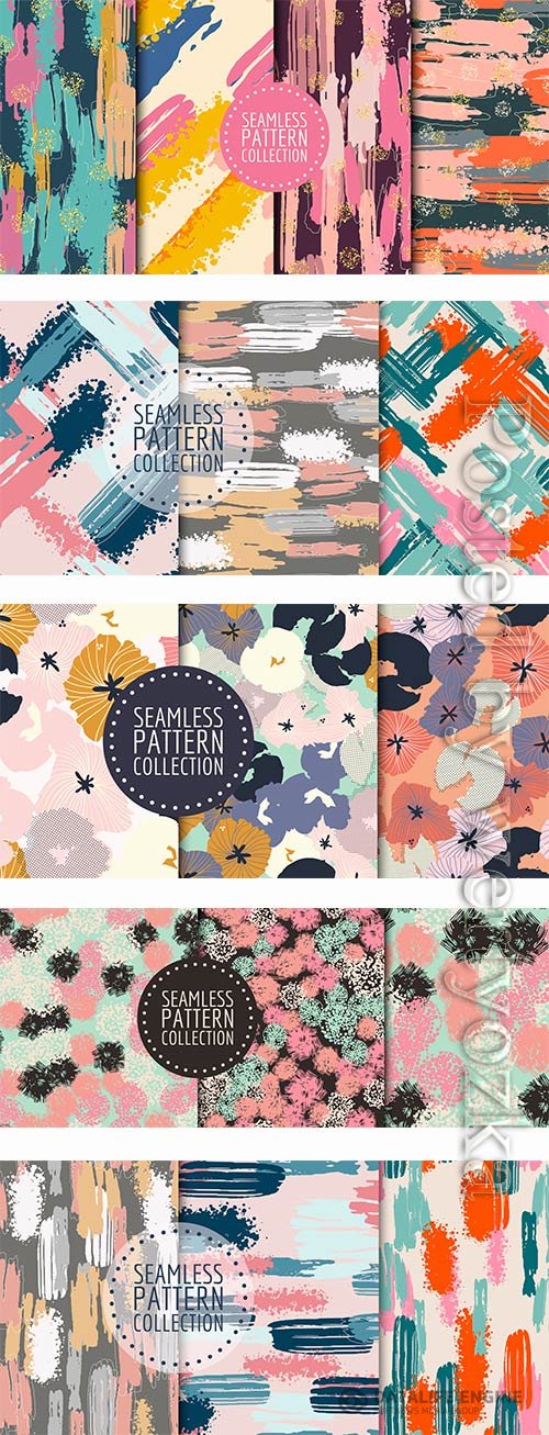 Hand drawn seamless pattern set in vector