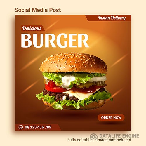 Burger sale social media post advertising template