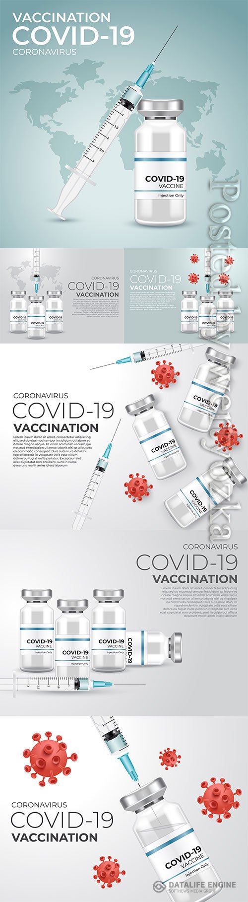 Covid 19 corona virus vaccination with vaccine bottle and syringe injection