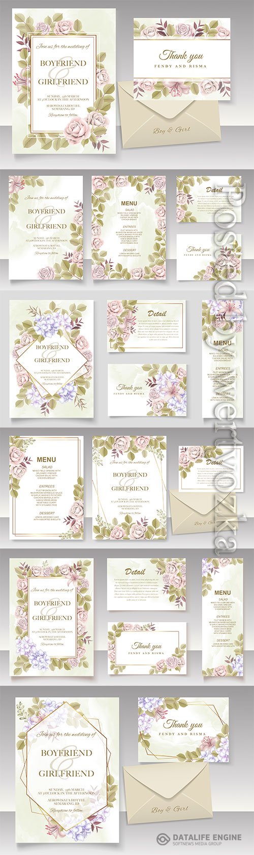 Elegant hand drawing wedding invitation floral design