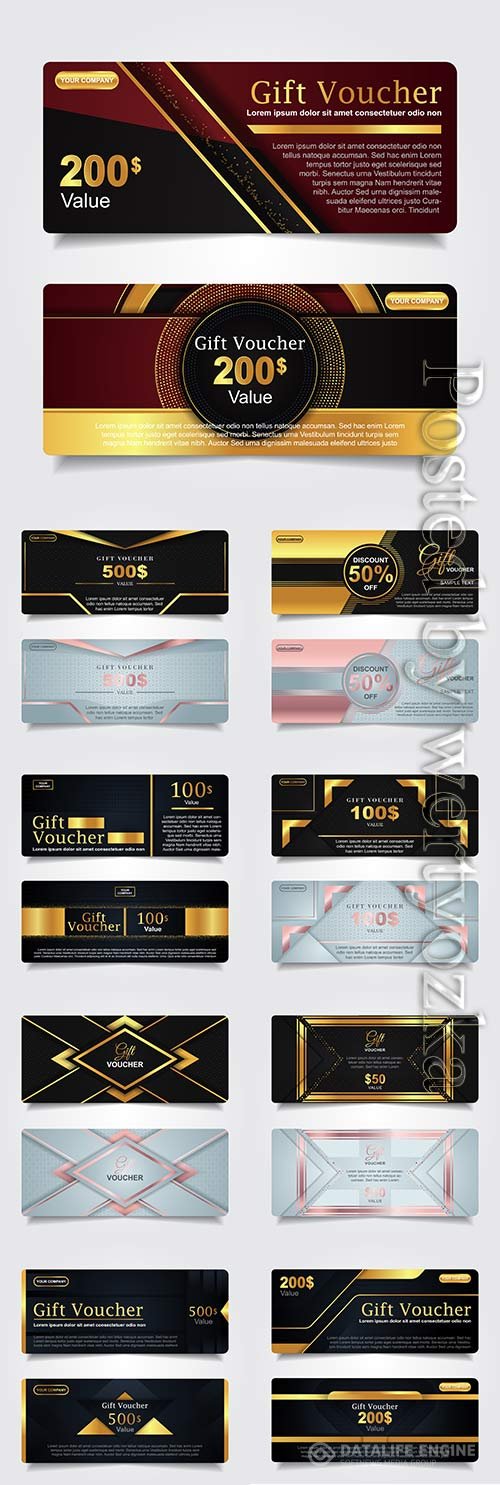 Luxury gift voucher with gold element decoration