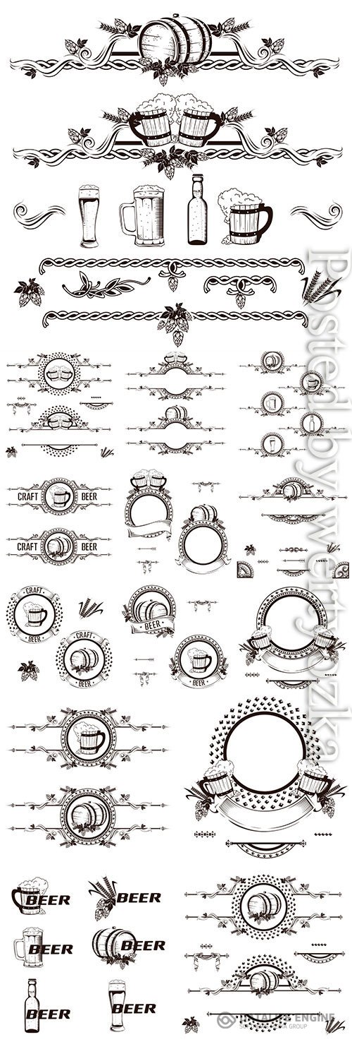 Beer and various decorative elements in vector