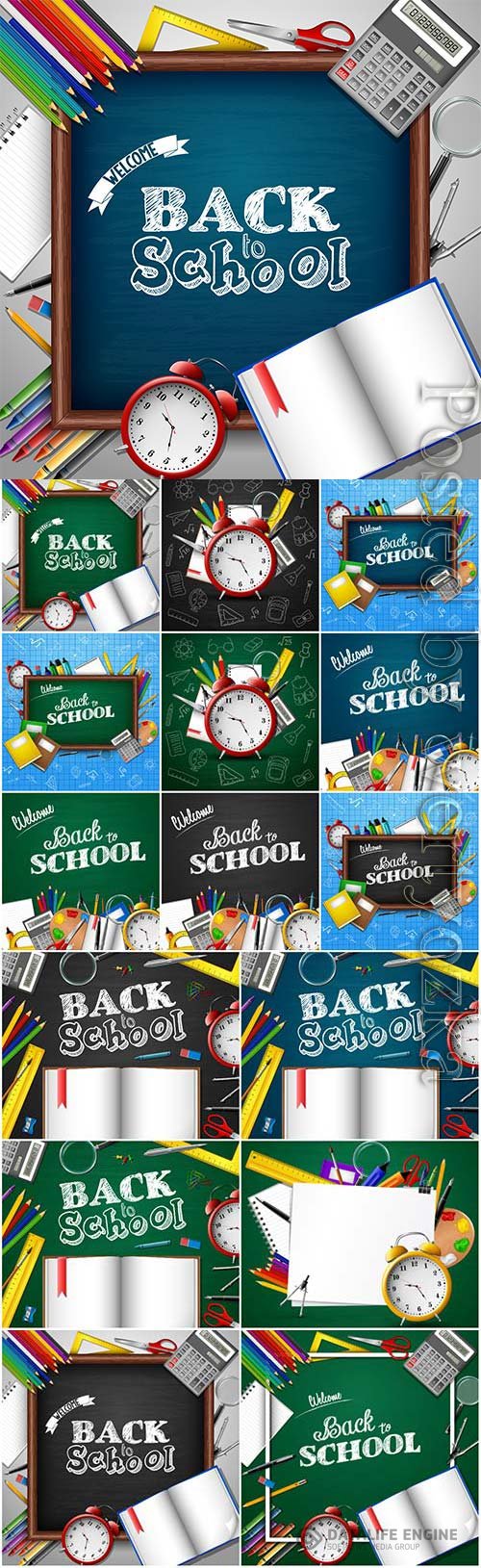 Back to school, school elementsin vector