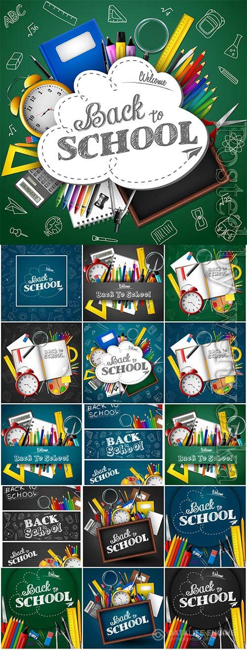 Back to school, school board and school elements in vector