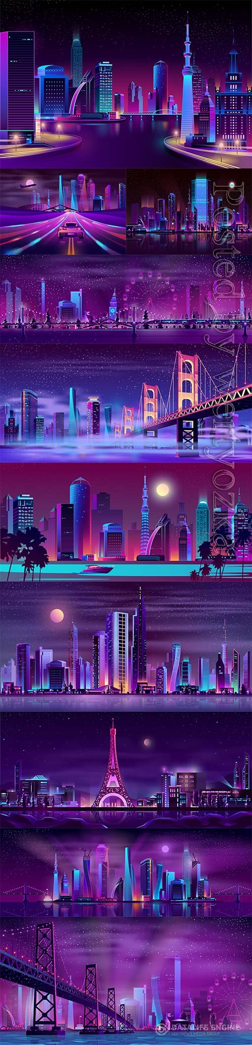 Night streets cartoon vector background