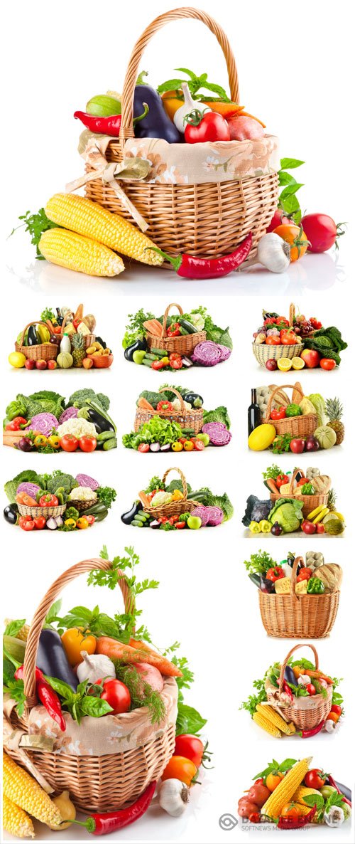 Wicker basket with fresh vegetables stock photo