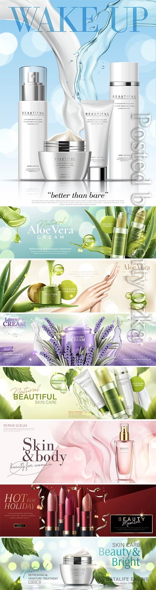 Cosmetic skincare products vector banner