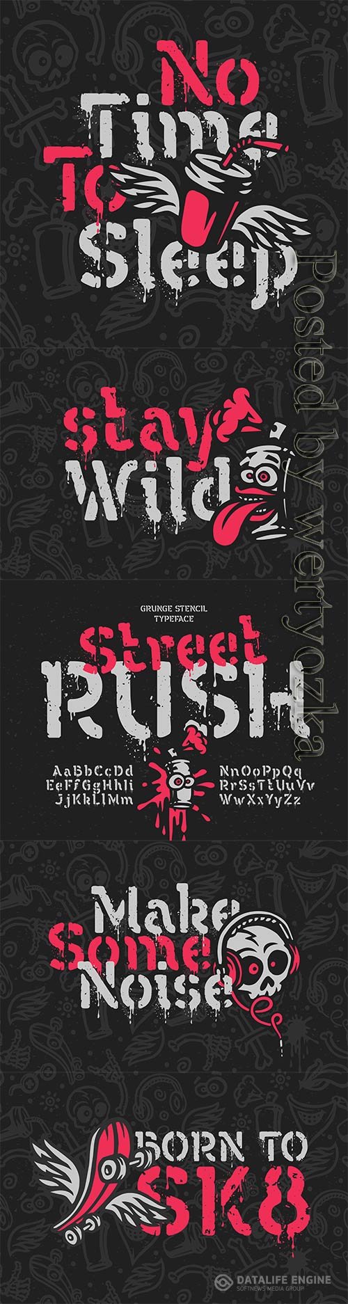 Vector font set with grunge effect