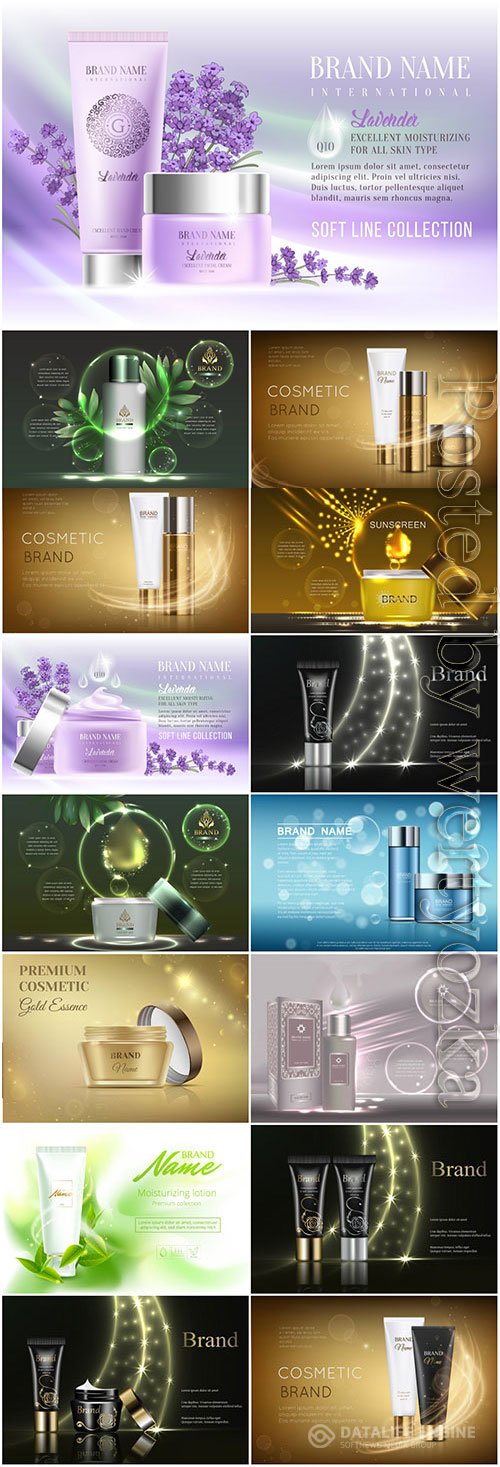 Set of cosmetics posters in vector