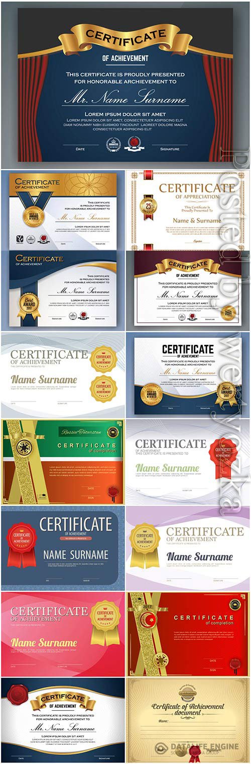 Horizontal colored diplomas and certificates in vector