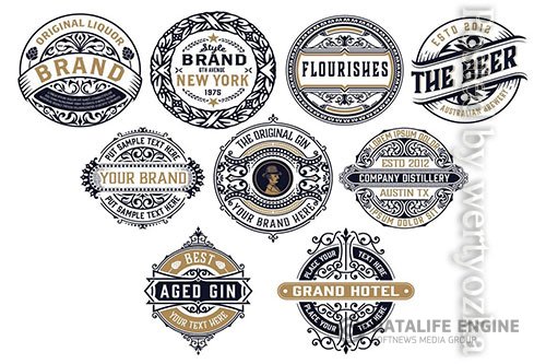 Set of 9 Vintage Logos and Badges