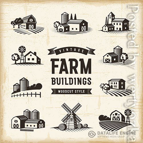 Vintage Farm Buildings Set