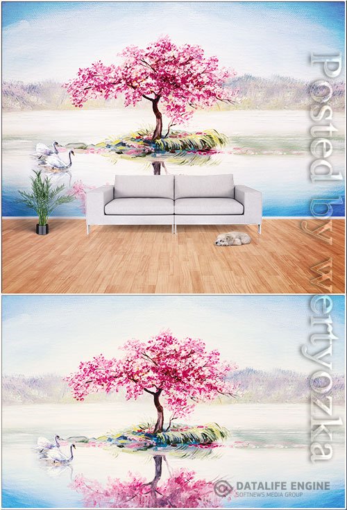 Oil painting style landscape scenery tv background wall