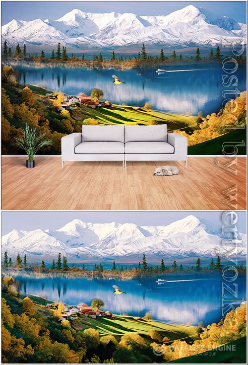 Modern landscape realistic oil painting style living room wall