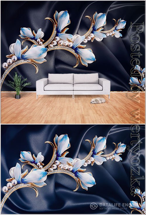 3d blue pearl tulip satin background wall