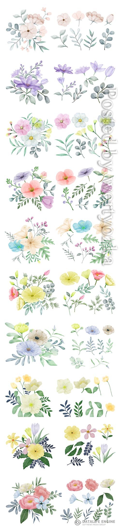 Vector flowers painted with watercolors