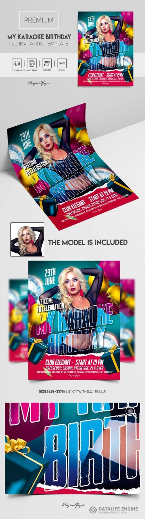 Premium My Karaoke Birthday Invitation PSD Template