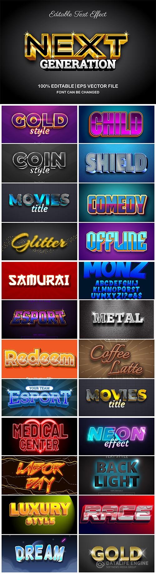 Big set 3d editable text style effect vector vol 854