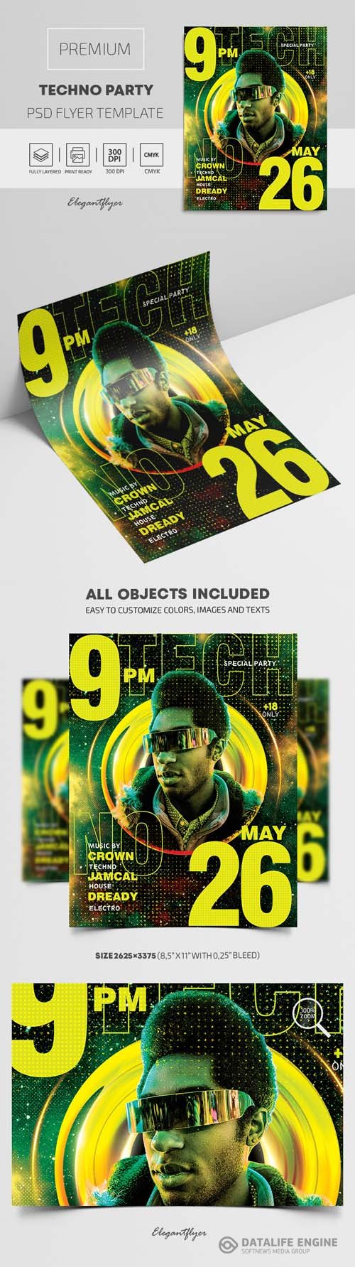 Techno Party Premium PSD Flyer Template