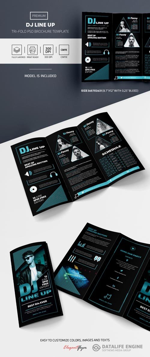 DJ lineup Tri fold Brochure