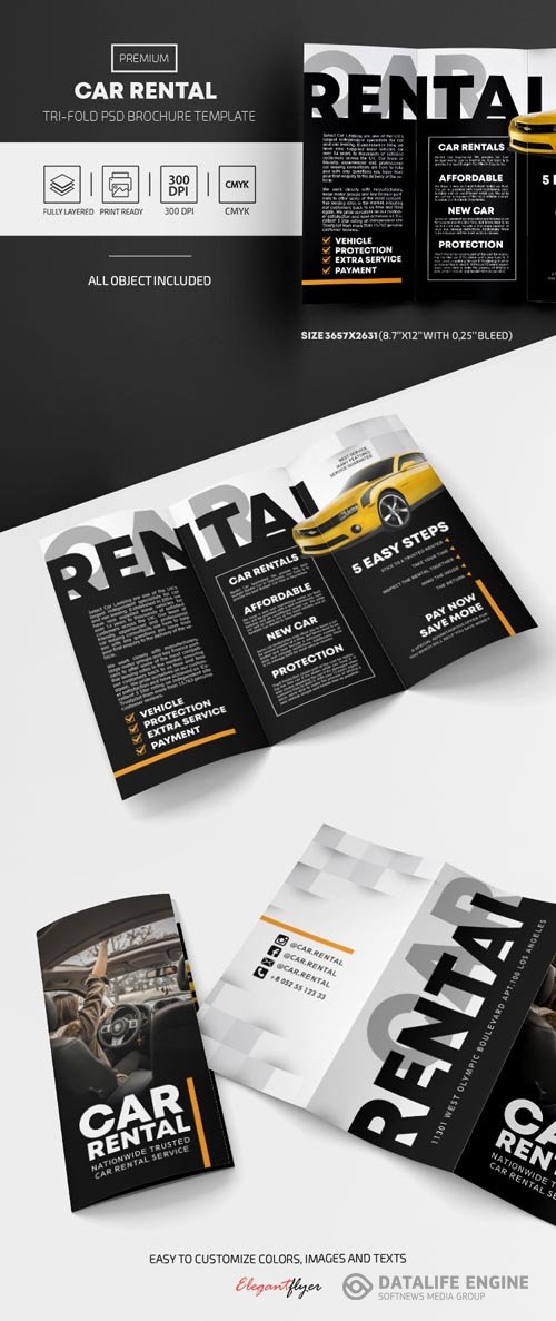 Car Rental Premium PSD Tri Fold Brochure Template