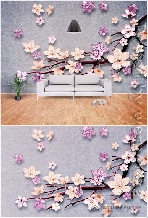 New plum blossom flower luxury elegant 3d stereo tv background wall