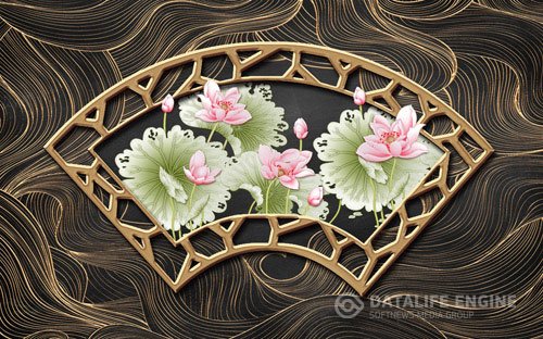 Golden wrought iron striped three dimensional lotus background wall