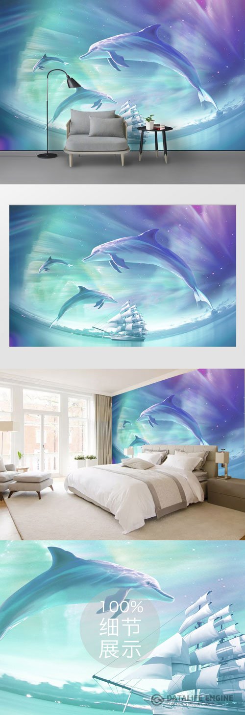 Modern abstract ocean dolphin background wall