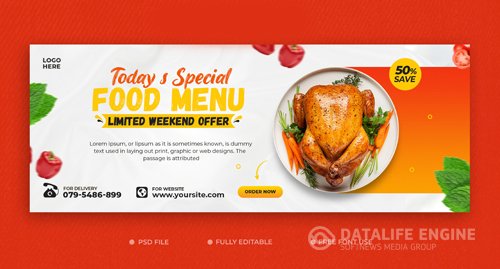 Food menu and restaurant social media cover psd template