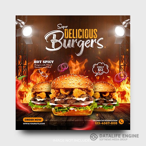 Delicious burger promotion food menu social media post template psd