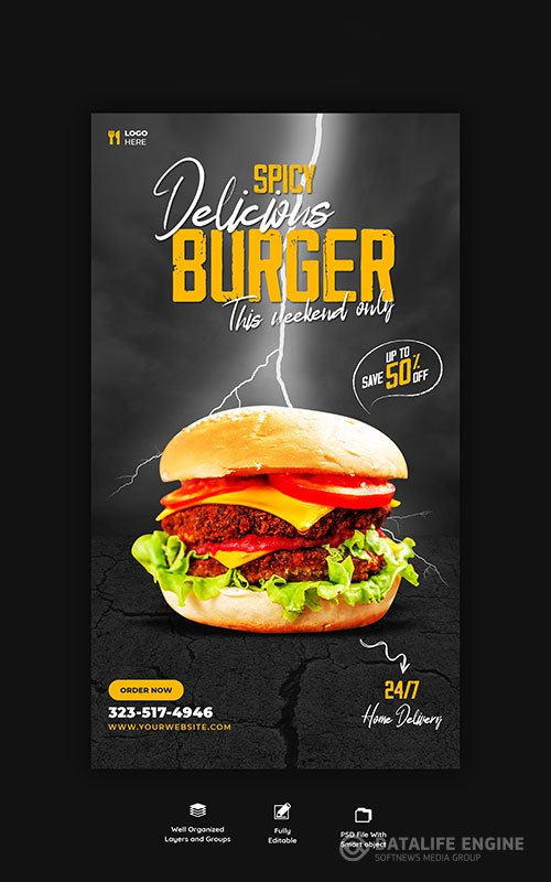 Burger and food menu instagram and facebook story template