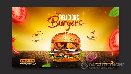 Burger and fast food menu webbanner social media post template psd