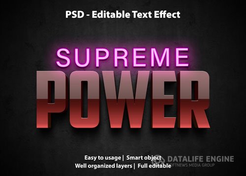 Editable text effect supreme power premium Premium Psd