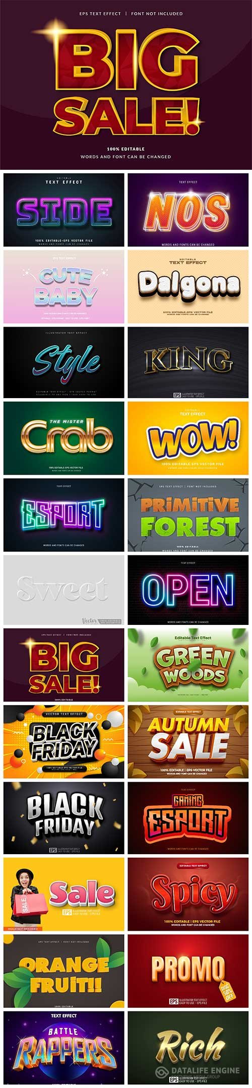 Set 3d editable text style effect vector vol 20