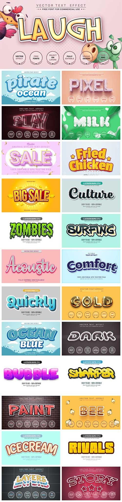 Set 3d editable text style effect vector vol 14