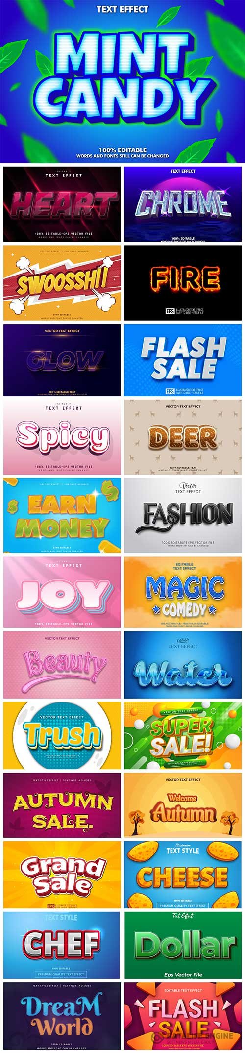 Set 3d editable text style effect vector vol 17