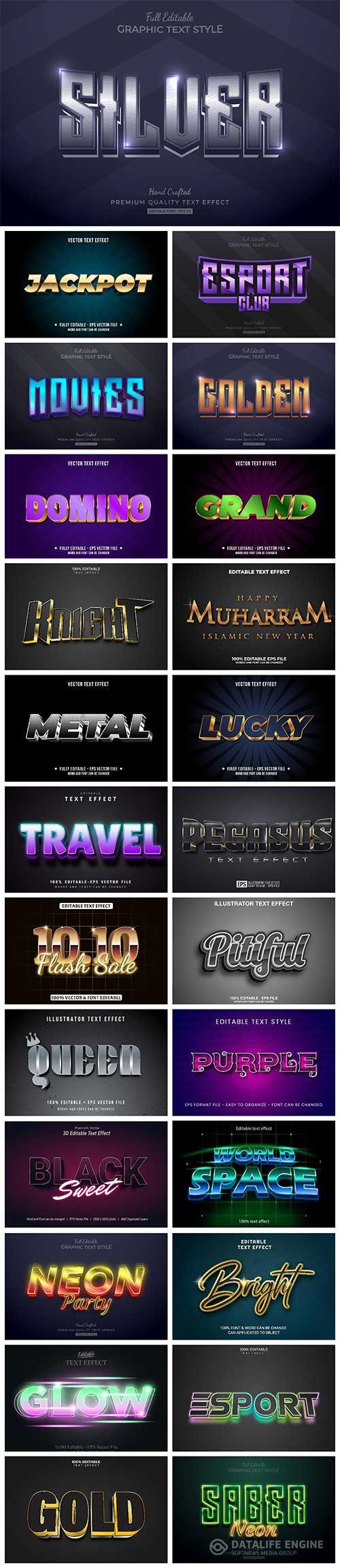 Set 3d editable text style effect vector vol 13