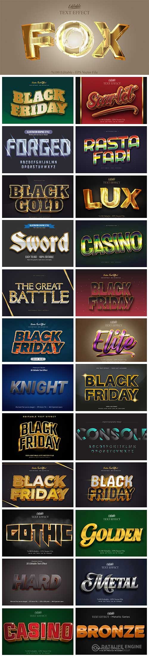 Set 3d editable text style effect vector vol 10