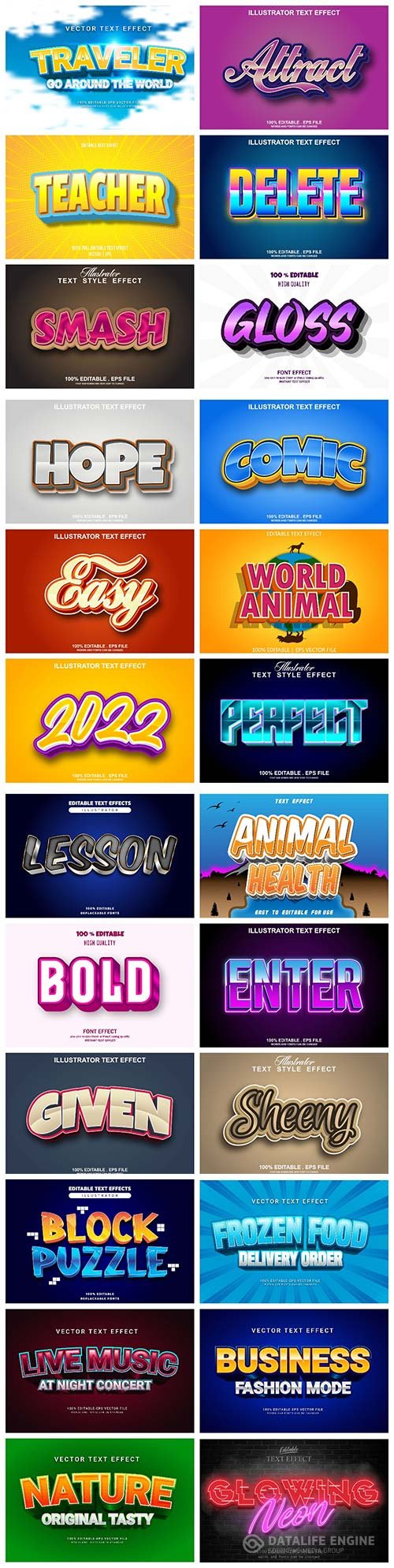 Set 3d editable text style effect vector vol 5