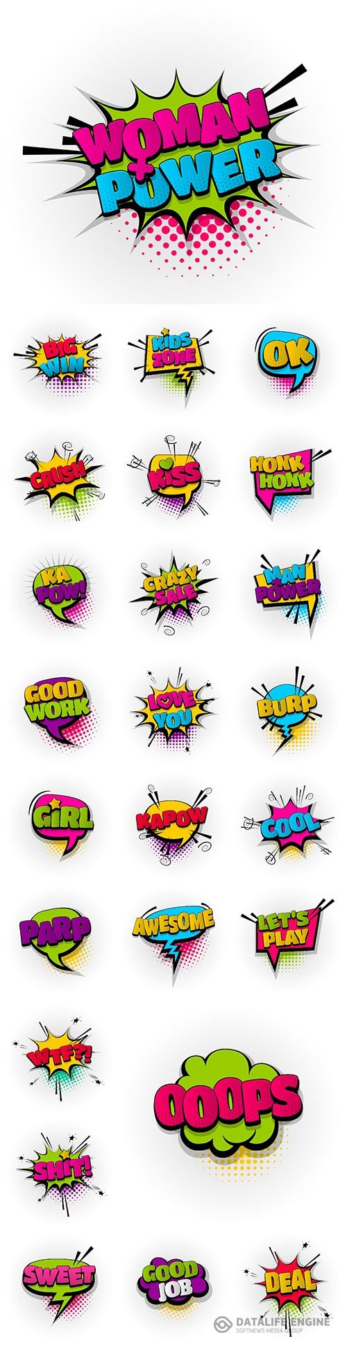 25 comic book text effects template, comics speech bubble halftone pop art style