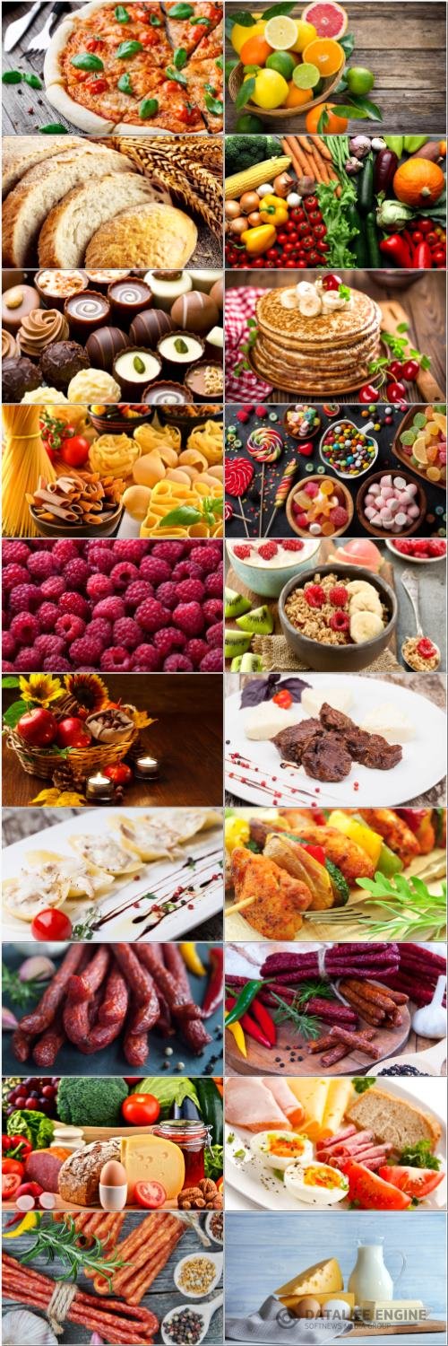 Desserts, meat, fruits, vegetables, dairy products - set stock photo