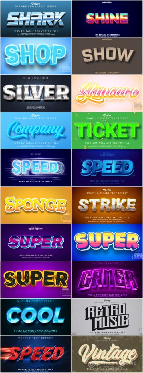 Set 3d editable text style effect vector vol 42