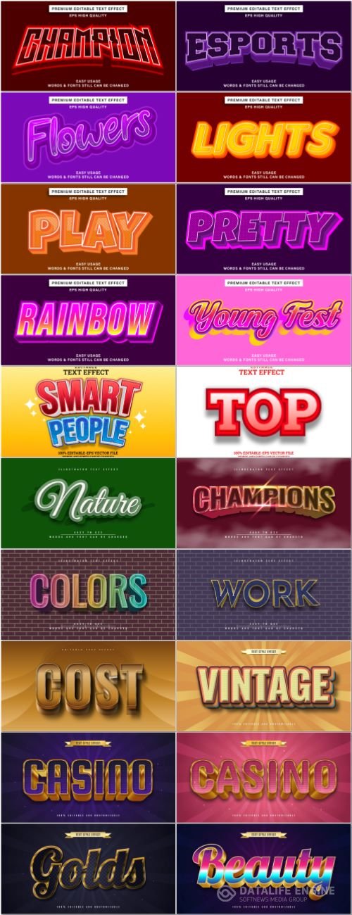 Set 3d editable text style effect vector vol 44