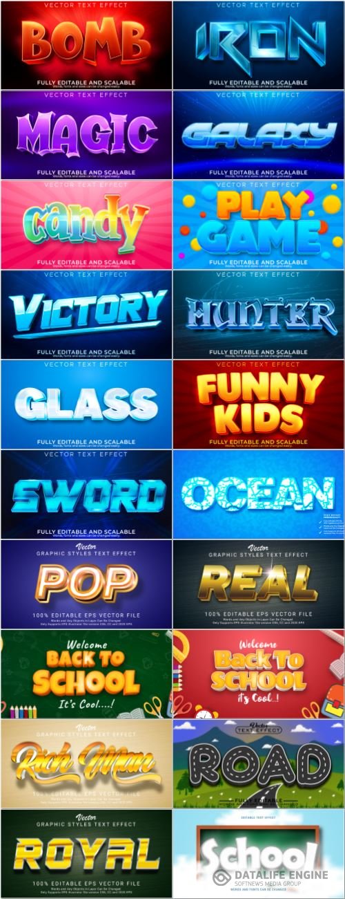 Set 3d editable text style effect vector vol 41